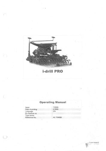 Kverneland Accord Seed Drill i-drill PRO Operators Manual