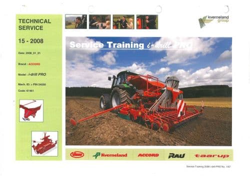 Kverneland Accord Seed Drill i-drill PRO Service Training Manual