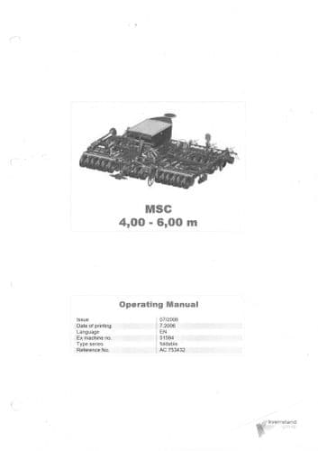 Kverneland Accord Seed Drill MSC MSC4000F MSC4500 MSC4800 MSC6000 Operators Manual
