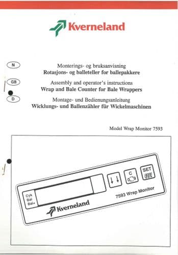 Kverneland Bale Wrap Monitor 7593 Operator Manual - Wrap & Bale Counter