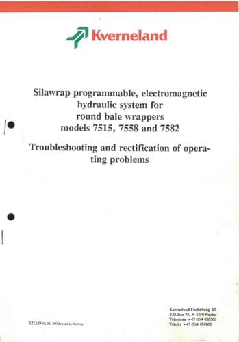 Kverneland Bale Wrapper 7515 7558 7582 Programmable Electromagnetic Hydraulics Trobleshooting Manual