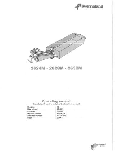Kverneland Disc Mower 2624M 2628M 2632M Operators Manual