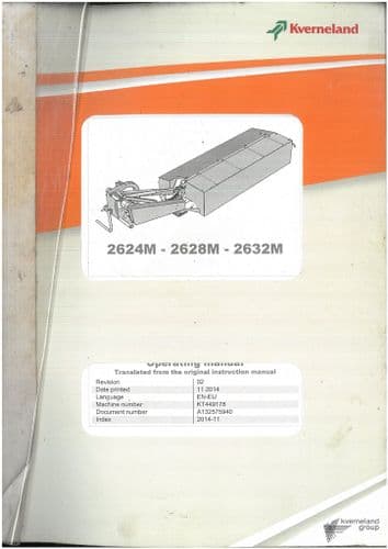 Kverneland Disc Mower 2624M 2628M 2632M Operators Manual - ORIGINAL