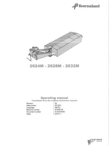 Kverneland Disc Mower 2624M 2628M 2632M Operators Manual