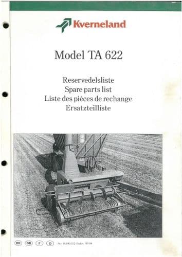 Kverneland Forage Harvester TA622 Parts Manual - TA 622 Forager