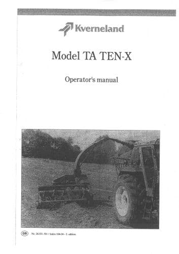 Kverneland Forager Taarup Ten-X 10X Operators Manual