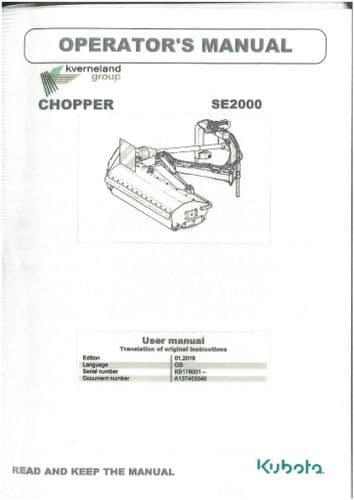 Kverneland Group Kubota Chopper SE2000 Operators Manual