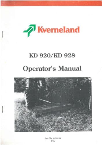 Kverneland Mower Topper KD920 KD928 Operators Manual - KD 920 928