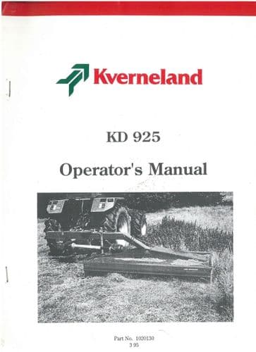 Kverneland Mower Topper KD925 Operators Manual - KD 925