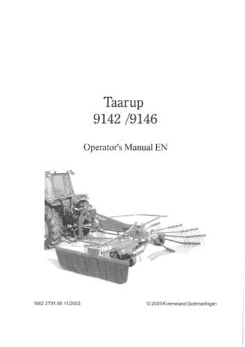Kverneland Rake - Model 9142 & 9146 Operators Manual
