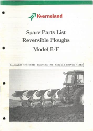 Kverneland Reversible Plough Model EF Parts Manual E-F