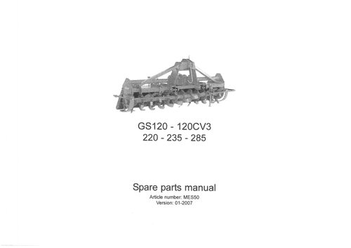Kverneland Rotavator GS120 GS120CV3 220 235 285  Parts Manual