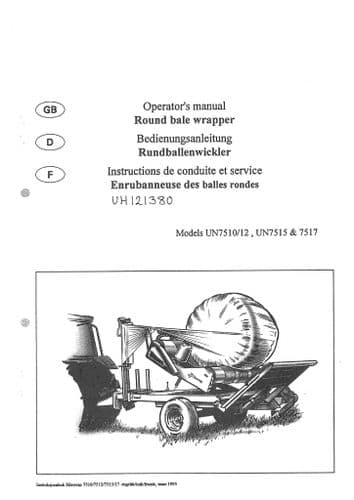 Kverneland Round Bale Wrapper UN7510 UN7512 UN7515 UN7517 Operators Manual - 7510 7512 7515 7517