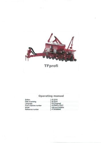 Kverneland Seed Drill Optima TFprofi Operators Manual