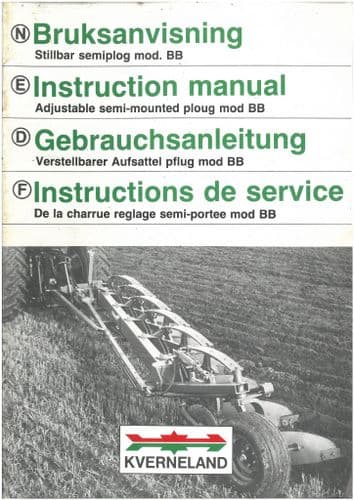 Kverneland Semi-Mounted Plough Model BB Operators Manual - ORIGINAL