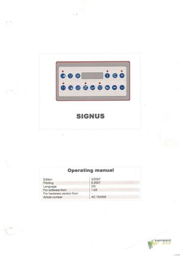 Kverneland Signus Control Box Operators Manual