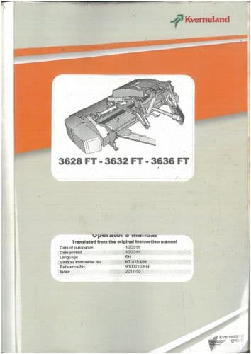 Kverneland Swather/Tedder 3628FT 3632FT 3636FT Operators Manual