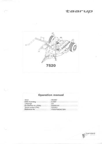 Kverneland Taarup 7520 Bale Wrapper Operators Manual