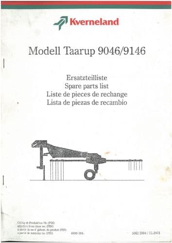 Kverneland Taarup Rake 9046 & 9146 Parts Manual