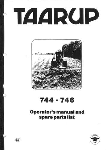 Kverneland Taarup Rake/Tedder - Model TA744 TA746 Operators Manual with Parts List