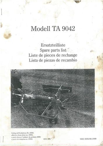 Kverneland Taarup TA9042 Parts Manual - TA 9042