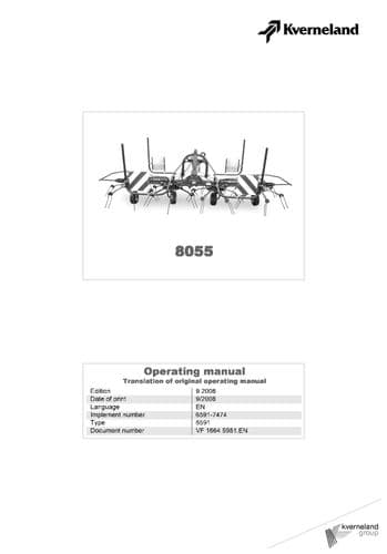 Kverneland Taarup Tedder Rake 8055 Operators Manual
