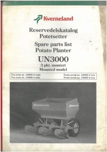 Kverneland UN3000 Potato Planter Parts Manual - ORIGINAL