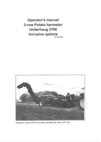 Kverneland Underhaug 2 Row Potato Harvester UN2700 Operators Manual