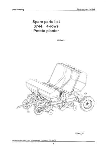 Kverneland Underhaug Four Row  Potato Planter 3744 Parts Manual