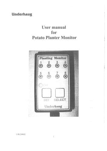 Kverneland Underhaug Potato Planter Monitor Operators Manual