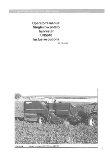 Kverneland Underhaug Single Row Potato Planter UN5640 Operators Manual