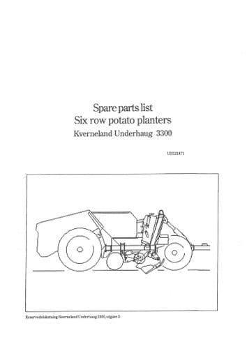 Kverneland Underhaug Six Row Potato Planter UN3300 Parts Manual