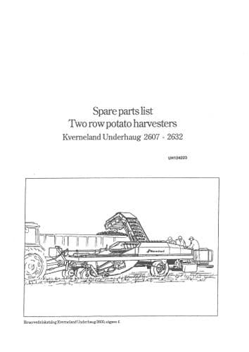 Kverneland Underhaug Two Row Potato Planter UN2607 UN2621 UN2622 UN2631 UN2632 Parts Manual