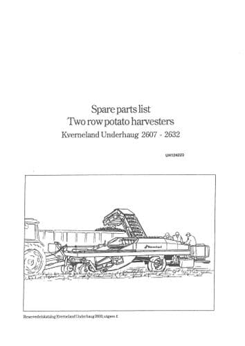 Kverneland Underhaug Two Row Potato Planter UN2607 UN2621 UN2622 UN2631 UN2632 Parts Manual