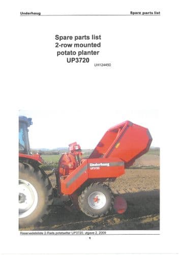 Kverneland Underhaug Two Row Potato Planter UP3720 Parts Manual