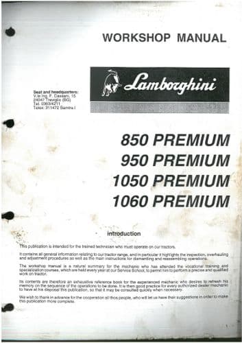 Lamborghini Tractor 850 950 1050 1060 Premium Workshop Service Manual