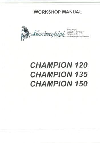 Lamborghini Tractor Champion 120 135 150  Workshop Service Manual
