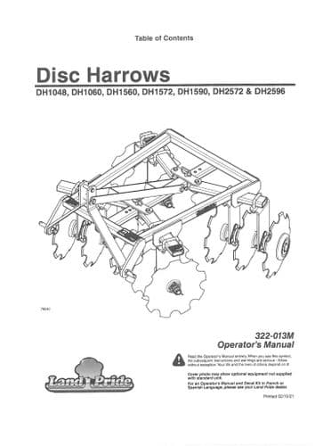 Land Pride Disc Harrow DH1048 DH1060 DH1560 DH1572 DH1590 DH2572 DH2596 Operators Manual