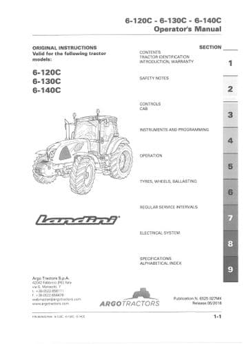 Landini Tractor 6-120C 6-130C 6-140C Operators Manual