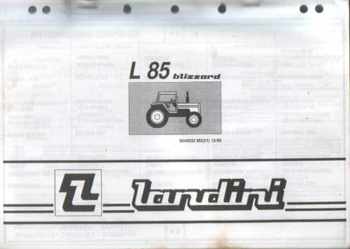 Landini Tractor Blizzard L85 Parts Manual