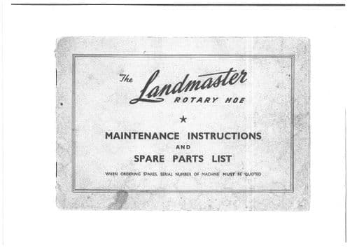 Landmaster Rotary Hoe Operators Manual and Parts List