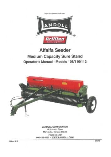 Landoll AlfaAlfa Seeder Medium Capacity Sure Stand Model 108 110 112 Operators Manual