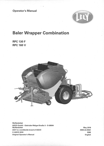 Lely Baler & Wrapper Combination RPC130F RPC160V Operators Manual