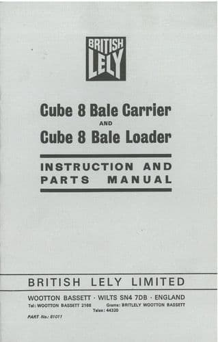 Lely Cube 8 Bale Carrier and Loader Operators Manual and Parts List