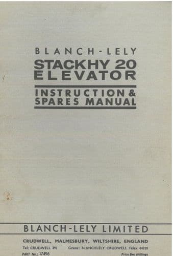 Lely Elevator Stackhy 20 Operators Manual with Parts List