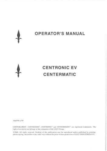 Lely Fertisliser Spreader Centronic EV Centermatic Operators Manual