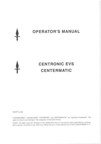 Lely Fertisliser Spreader Centronic EVS Centermatic Operators Manual