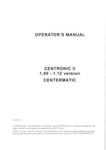 Lely Fertisliser Spreader Centronic II 1.00 - 1.12 Version Centermatic Operators Manual