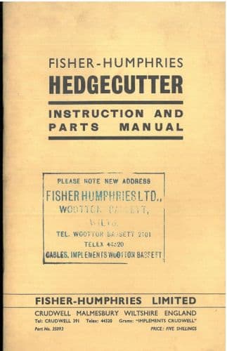 Lely Fisher Humphries Hedgecutter Operators Manual and Parts List