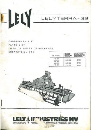 Lely Lelyterra 32 - 310-32, 355-32, 360-32, 405-32 & 410-32 Rotary Harrow Parts Manual